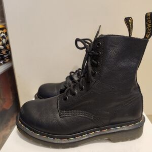 Dr. Martens "1460 Pascal Rainbow" Black Soft-Grain Leather Boots Sz. 6/37 $180